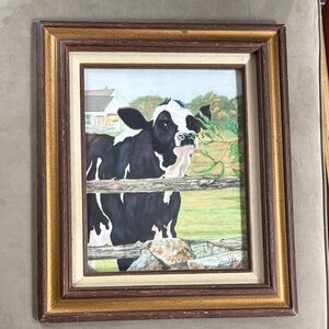 Charming Cow Painting with Wooden Frame